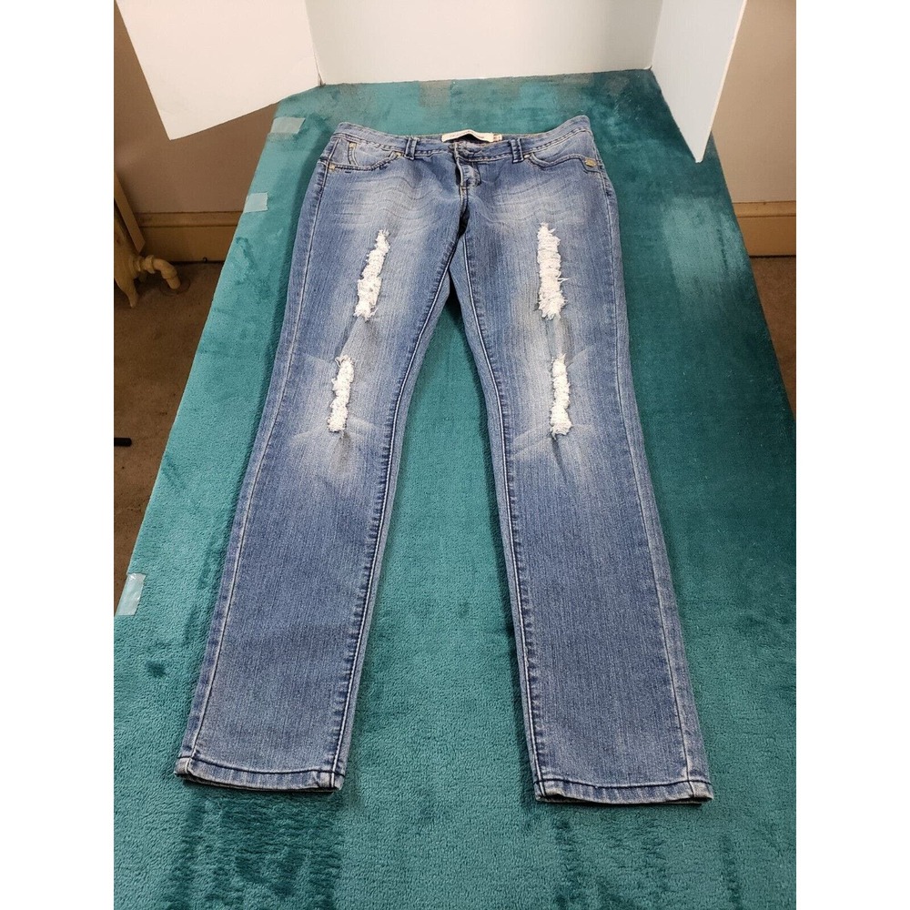 Ecko Jeans Sz 10 Women Blue Mid Rise Pants Stretch Ladies Skinny Distressed
